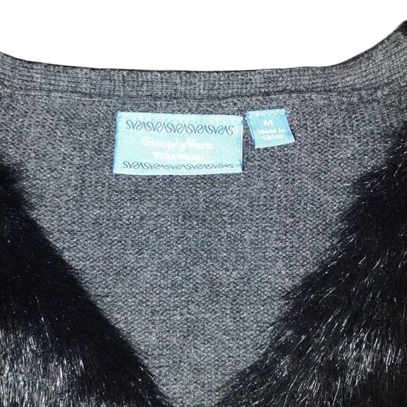 Simply Vera Vera Wang Gray Button Down Sweater With Black Faux Fur - Picture 10 of 12